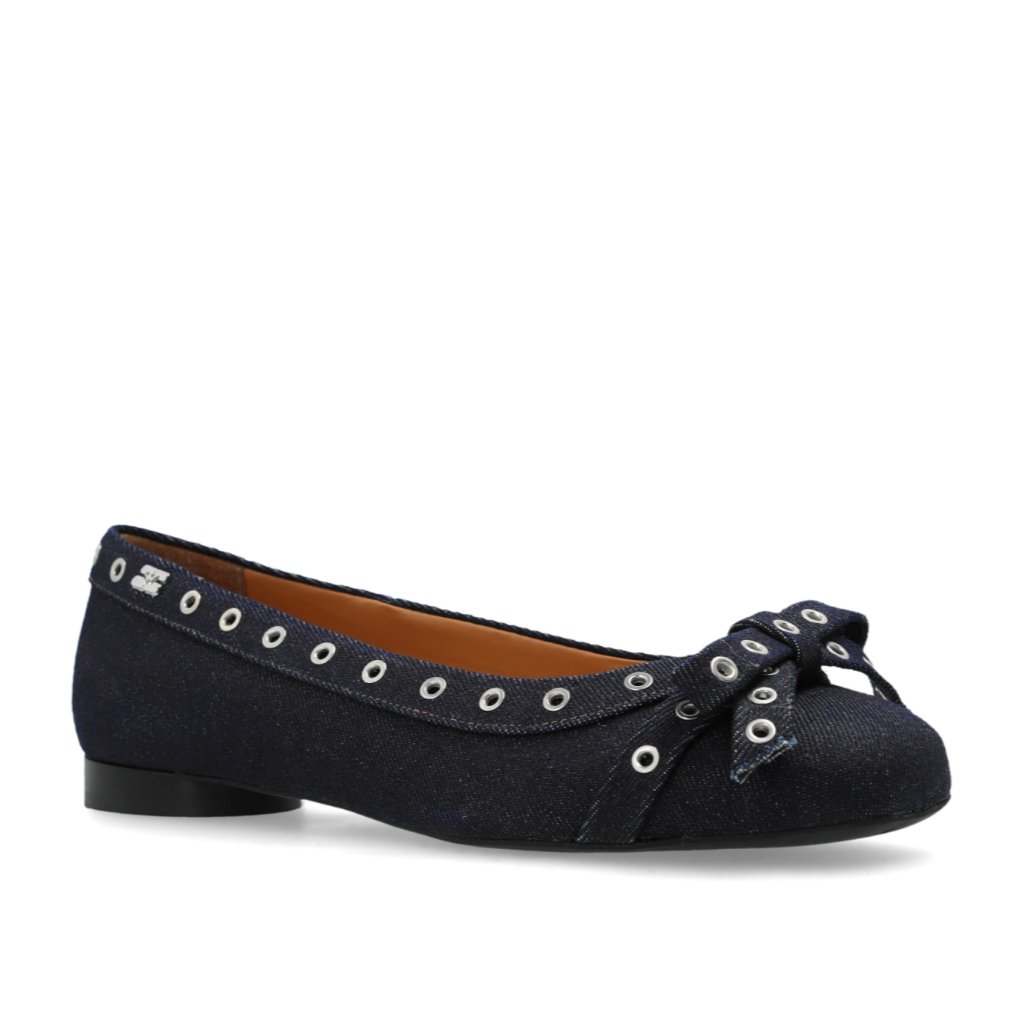 Ganni Eyelets Bow Ballet (Ballerina) Denim | Dark Navy